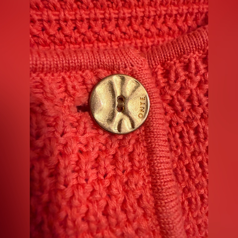 ONTE Orange Textured Knit Sweater Vest Small Button Front Pocket Coastal Grandma - Picture 4 of 6